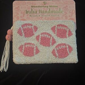 Pink and Cream Beaded Travel Pouch